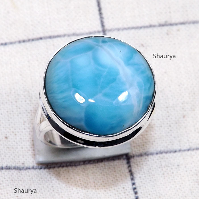Larimar A - LDS981-Larimar Cab Charm Gemstone Made in 925 Silver Plain Ring