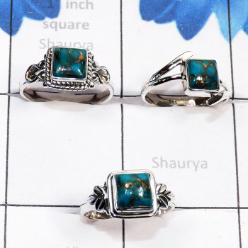3 Pcs Blue Copper Turquoise A - RBS972-Blue Copper Turquoise 925 Silver Manufacturer 3 Pcs Whole