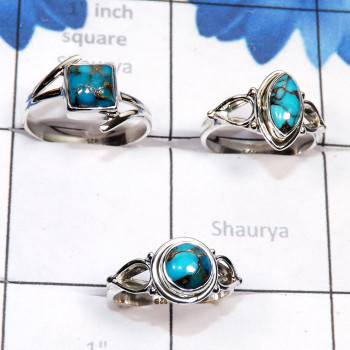 3 Pcs Blue Copper Turquoise B - RBS972-Blue Copper Turquoise 925 Silver Manufacturer 3 Pcs Whole