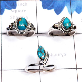 3 Pcs Blue Copper Turquoise D - RBS972-Blue Copper Turquoise 925 Silver Manufacturer 3 Pcs Whole