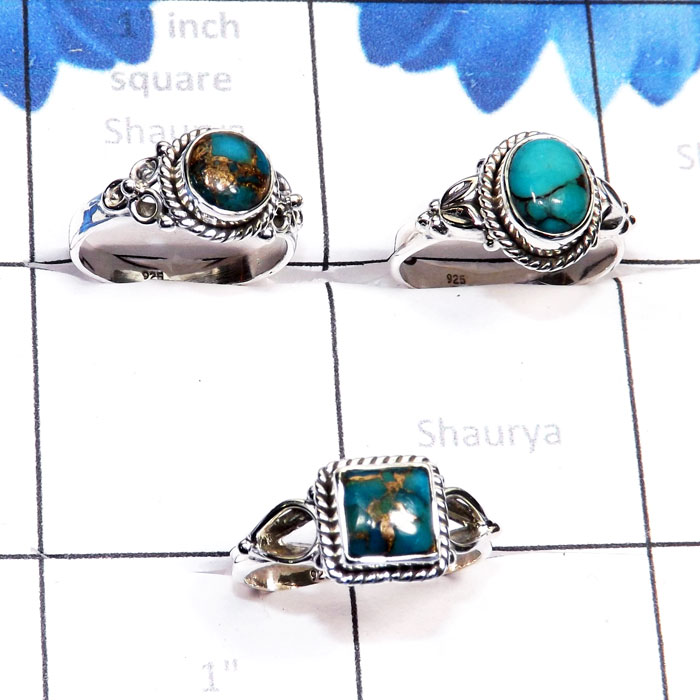 3 Pcs Blue Copper Turquoise F - RBS972-Blue Copper Turquoise 925 Silver Manufacturer 3 Pcs Whole