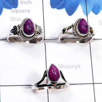 3 Pcs Purple Turquoise B - RBS971-Semiprecious Cab Purple Turquoise 925 Sterling Silver Han