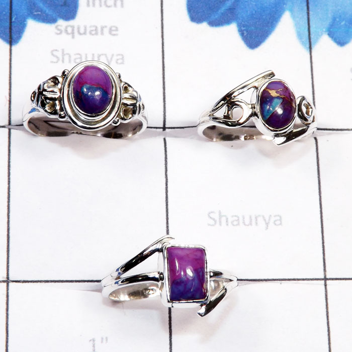 3 Pcs Purple Turquoise E - RBS971-Semiprecious Cab Purple Turquoise 925 Sterling Silver Han
