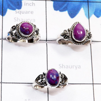 3 Pcs Purple Turquoise O - RBS971-Semiprecious Cab Purple Turquoise 925 Sterling Silver Han