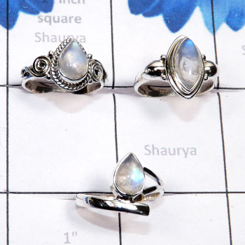 3 Pcs Rainbow Moonstone B - RBS970-Sterling 925 Silver with Cab Rainbow Moonstone Lightweigh