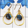 Labradorite Cut E - SGE953-925 Sterling Silver Gold Plated Vermeil Earring with Semi
