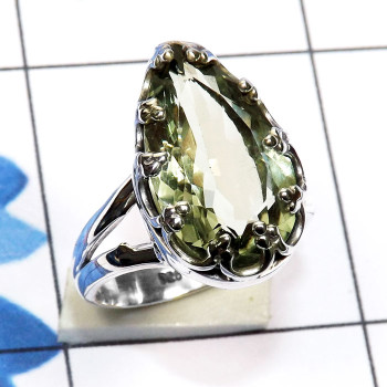 Green Amethyst E - SDR781-Genuine Cut n Cab Gemstone Made in 925 Silver Handmade Wh
