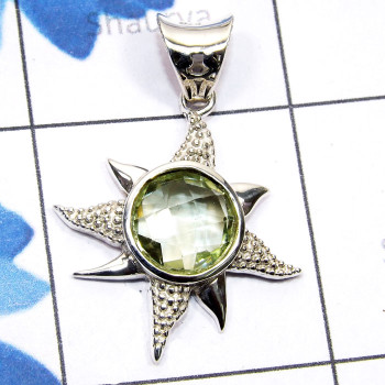 Green Amethyst A - CSP952-Semiprecious Cut Gemstone 925 Sterling Silver Casting Pen