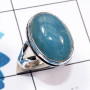 Aquamarine A - PSR871-Genuine Cab Gemstone 925 Silver Handmade Plain Ring
