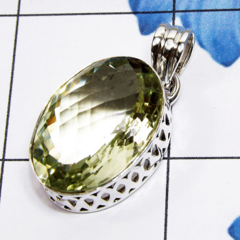 Green Amethyst O - SD714-Solid 925 Silver Handmade Green Amethyst Wholesale Pendant