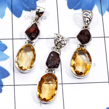 3 Pcs Citrine, Garnet Rough O - SVP851-Genuine Gemstone 925 Sterling Silver 3 Pcs Wholesale Pend