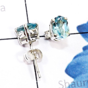 Blue Topaz E - SSE970-5x7mm Oval Genuine Faceted Gemstone Sterling 925 Silver P