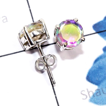 Rainbow Mystic O - SSE967-7mm Round Faceted Multi Gemstone 925 Silver Prong Setting Rainbow Mystic O - SSE967-7mm Round Faceted Multi Gemstone 925 Silver Prong Setting