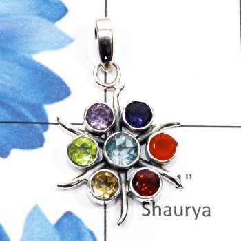 Chakra Stone A - CHP989-925 Silver Manufacturer Seven Color Gemstone Chakra Penda