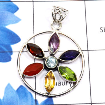Chakra Stone C - CHP988-Seven Stone Chakra Pendant with 925 Sterling Silver Chakra Stone C - CHP988-Seven Stone Chakra Pendant with 925 Sterling Silver
