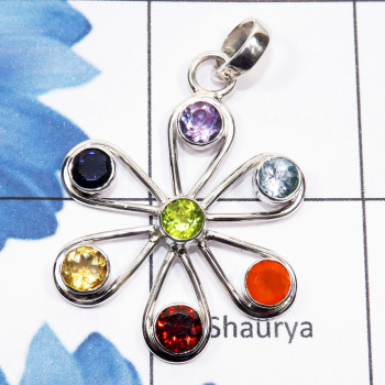 Chakra Stone O - CHP988-Seven Stone Chakra Pendant with 925 Sterling Silver Chakra Stone O - CHP988-Seven Stone Chakra Pendant with 925 Sterling Silver