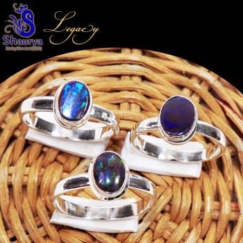 3 Pcs Ammolite D - ALG983-Ammolite Gemstone 925 Sterling Silver 3 Pcs Ring Lot