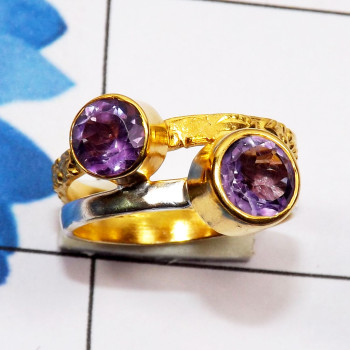 Amethyst Cut B - STR943-Gold Rhodium Plated 925 Sterling Silver Semiprecious Gems