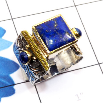 Lapis B - STR941-Sterling 925 Silver with Brass n Genuine Gemstone Two Ton