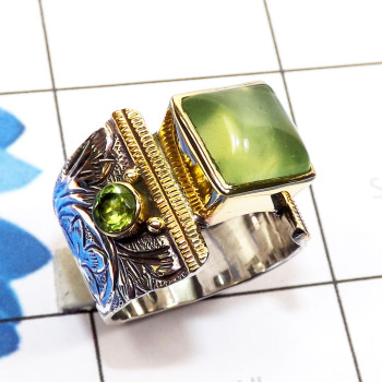 Prynite Cab O - STR941-Sterling 925 Silver with Brass n Genuine Gemstone Two Ton