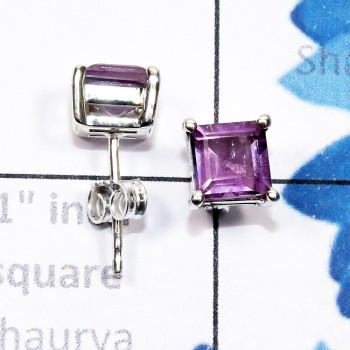Amethyst Cut C - SSE954-6mm Square 925 Sterling Silver Faceted Gemstone Stud Earr