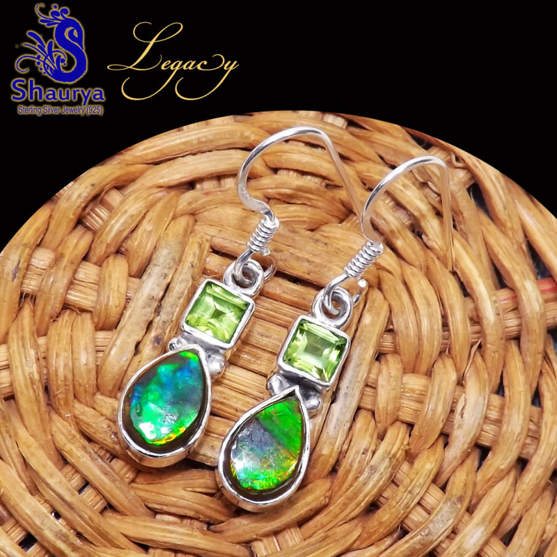 Ammolite, Peridot E - ALG982-Ammolite with Blue Topaz, Peridot 925 Sterling Silver Who Ammolite, Peridot E - ALG982-Ammolite with Blue Topaz, Peridot 925 Sterling Silver Who