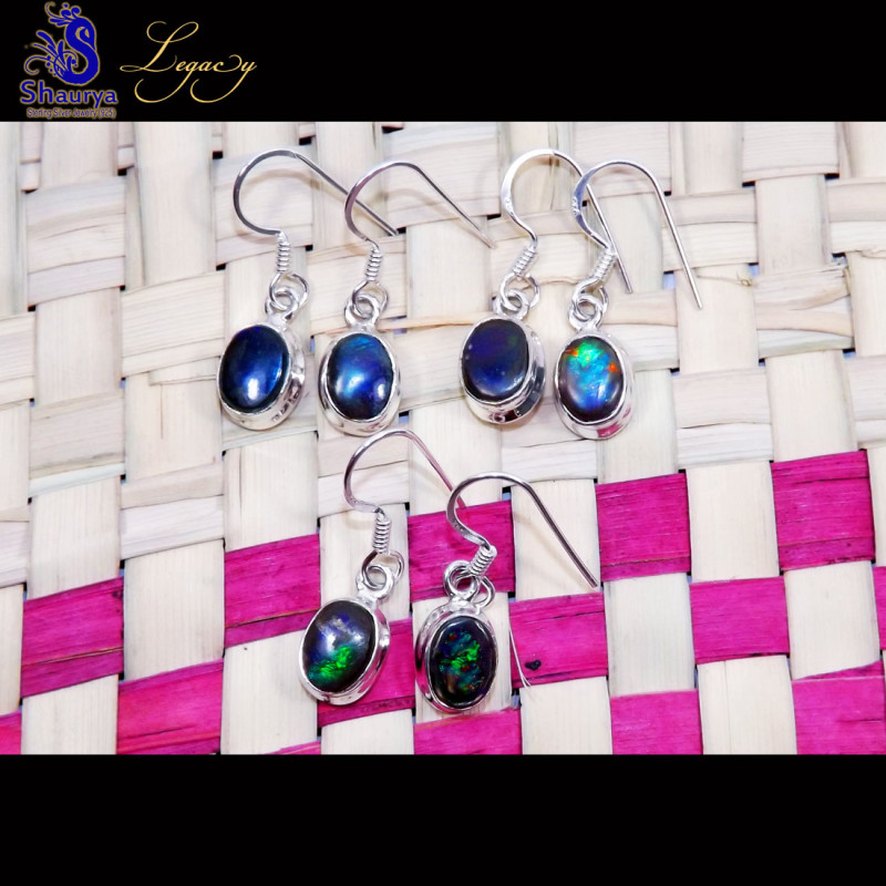 3 Pair Ammolite B - ALG976-Ammolite Gemstone 925 Sterling Silver 3 Pair Earring Whol