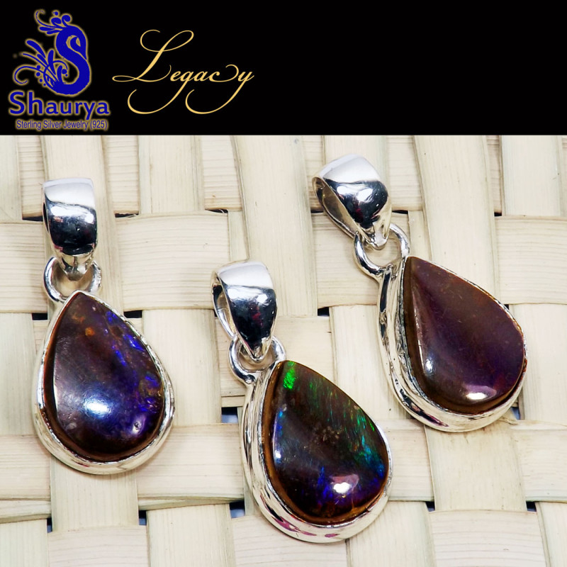 3 Pcs Ammolite D - ALG968-Color Changing Ammolite Gemstone 925 Sterling Silver 3 Pc