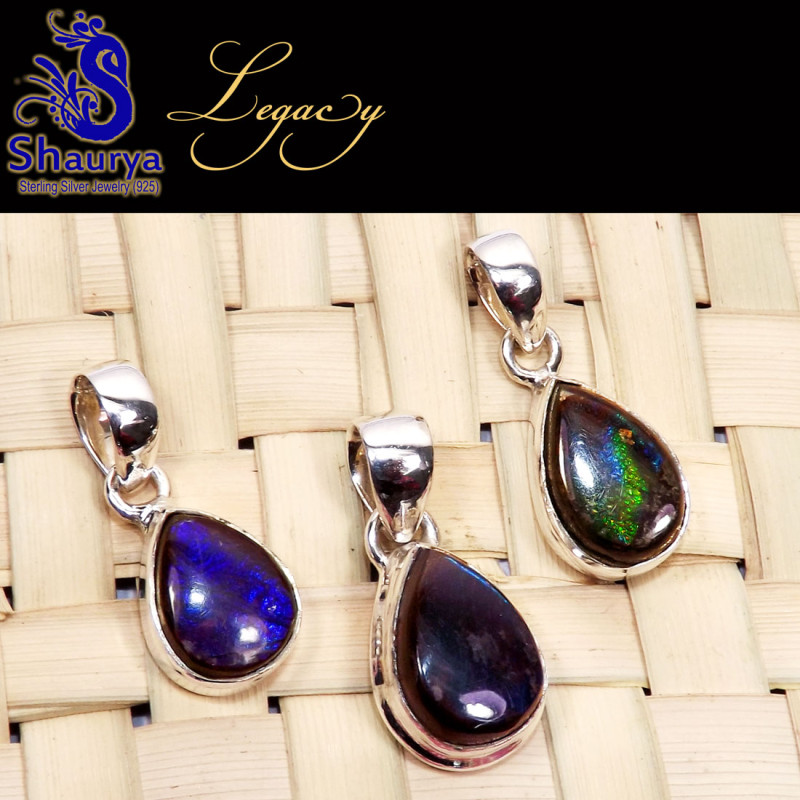 3 Pcs Ammolite E - ALG968-Color Changing Ammolite Gemstone 925 Sterling Silver 3 Pc