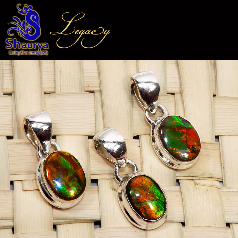 3 Pcs Ammolite O - ALG965-3 Pcs Ammolite Gemstone 925 Sterling Silver Wholesale Pen