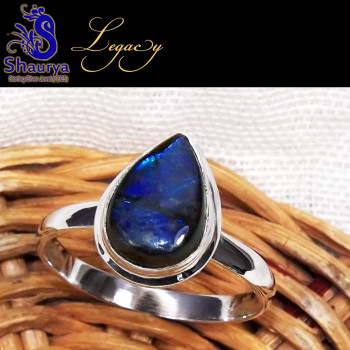 Ammolite B - ALG964-Natural BLue Fire Ammolite Ring Gemstone 925 Sterling Sil