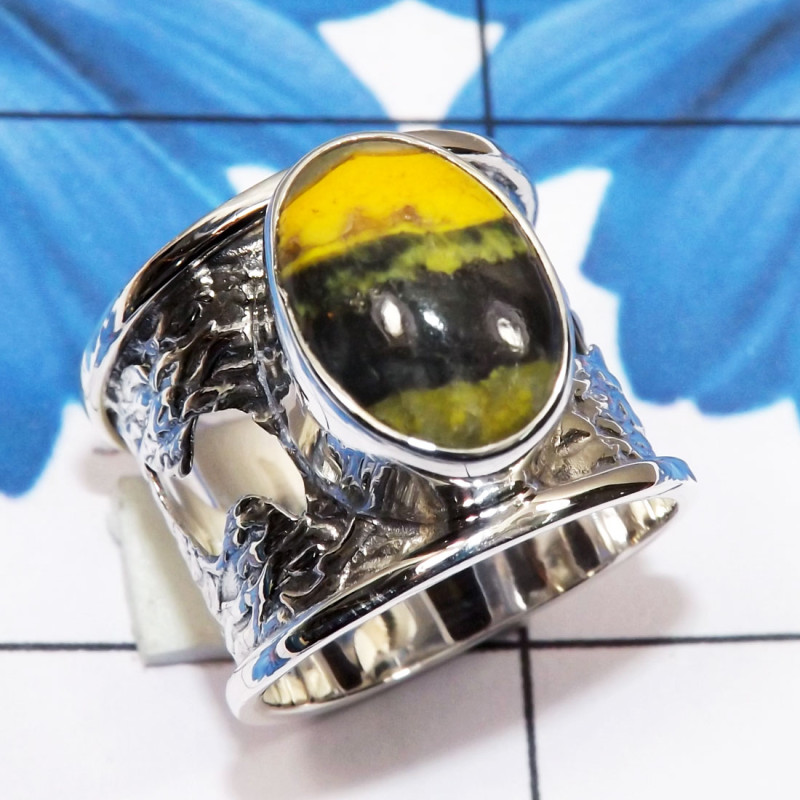 Eclipse D - RSS988-925 Sterling Silver Gemstone Ring with Black Coral, Pryni
