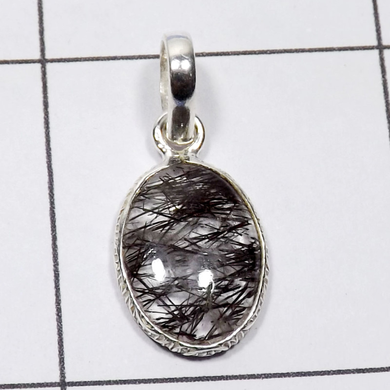 Black Rutile Pendant C - SBP939-Wholesale Bezel Jewelry with Black Rutile Made in 925 Ste