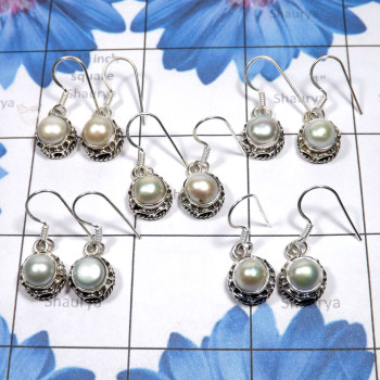 5 Pair Pearl B - PPE990-5 Pair Pearl Gemstone 925 Sterling Silver Earring Handmad
