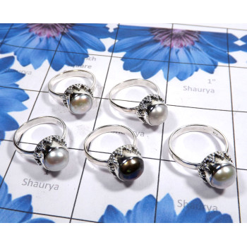 5 Pcs Pearl A - PPR993-Pure 925 Silver 5 Pcs Pearl Ring Lot 5 Pcs Pearl A - PPR993-Pure 925 Silver 5 Pcs Pearl Ring Lot