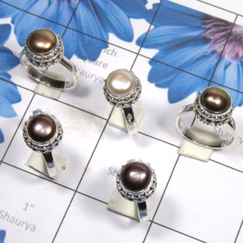 5 Pcs Pearl B - PPR993-Pure 925 Silver 5 Pcs Pearl Ring Lot 5 Pcs Pearl B - PPR993-Pure 925 Silver 5 Pcs Pearl Ring Lot