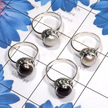 4 Pcs Pearl D - PPR993-Pure 925 Silver 5 Pcs Pearl Ring Lot 4 Pcs Pearl D - PPR993-Pure 925 Silver 5 Pcs Pearl Ring Lot