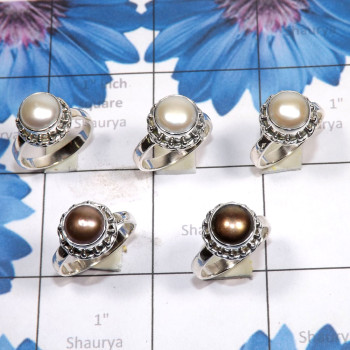 5 Pcs Pearl O - PPR993-Pure 925 Silver 5 Pcs Pearl Ring Lot 5 Pcs Pearl O - PPR993-Pure 925 Silver 5 Pcs Pearl Ring Lot