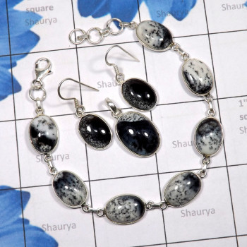 3 Pcs Dendritic Agate Set O - SBP916-Wholesale Bejal Earring Pendant Bracelet Dendritic Agate