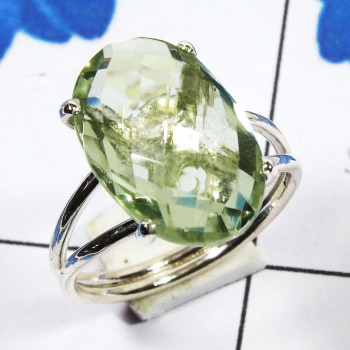 Green Amethyst C - SPR960-Prong Setting Sring 925 Sterling Silver Handmade Jeweller