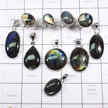 10 Pcs Labradorite Cab C - DOM998-Natural Fire Labradorite 100 Gram Combo Lot 925 Sterling