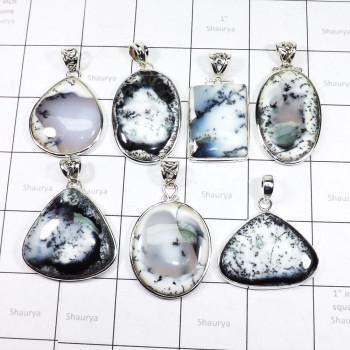 7 Pics Pendant Lot Dendritic Agate O - DOM995 - 925 Sterling Silver 100 Gram Dendritic Agate Wholesale