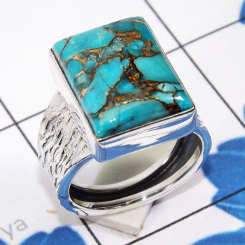 Blue Copper Turquoise O - RSS957 - Copper Blue Turquoise Beautiful Ring With 925 Sterling 