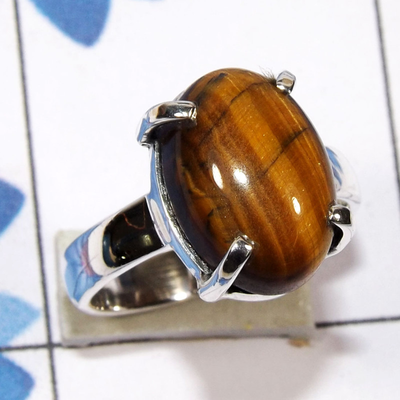 Tiger Eye C - SPR956 - Beautiful Prong Setting Ring Indian Factory Made With 9 Tiger Eye C - SPR956 - Beautiful Prong Setting Ring Indian Factory Made With 9