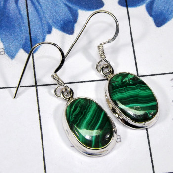 Malachite O - SPE917 - Malachite Gemstone Plain Setting Earring With 925 Sterl