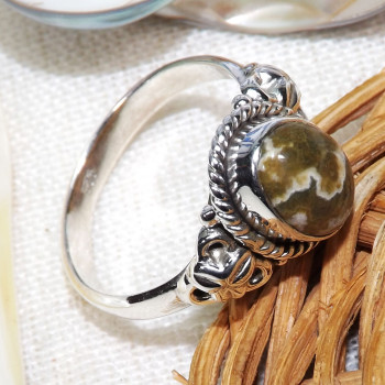 Rhyolite A - BDR984-9X7MM Oval Geniune Gemstone Beautiful Designed Rings With