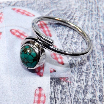 Tibet Turquoise A - BDR983-7x7mm Round Shape Natural Gemstones Rings of 925 Sterling
