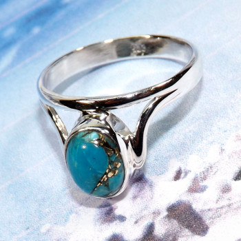 Blue Copper Turquoise O - BDR978-New Beautiful Designed Rings of 9x7 Oval Shape With 925 S