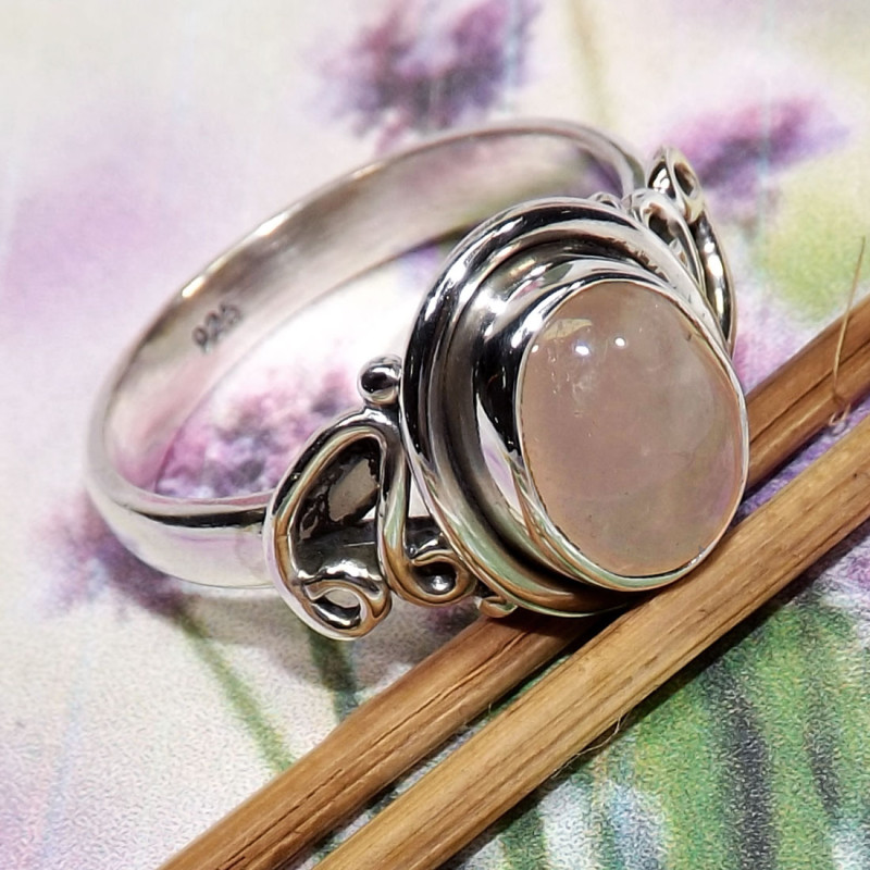 Rose Quartz D - BDR975-Lovely Designed Rings 9x7MM Oval Geniune Gemstones of Mad