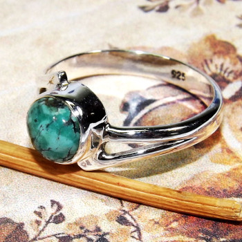 Tibet Turquoise F - BDR973-Amazing 7x7MM Round Multi Designed Rings With 925 Sterlin